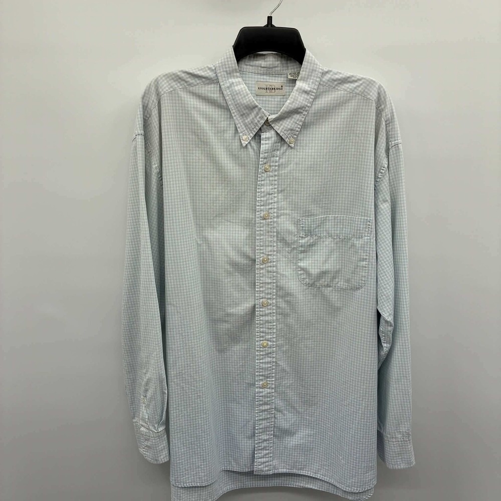 Knightsbridge XL Button Down Shirt Blue Check Long Sleeve Pocket Cotton Gingham